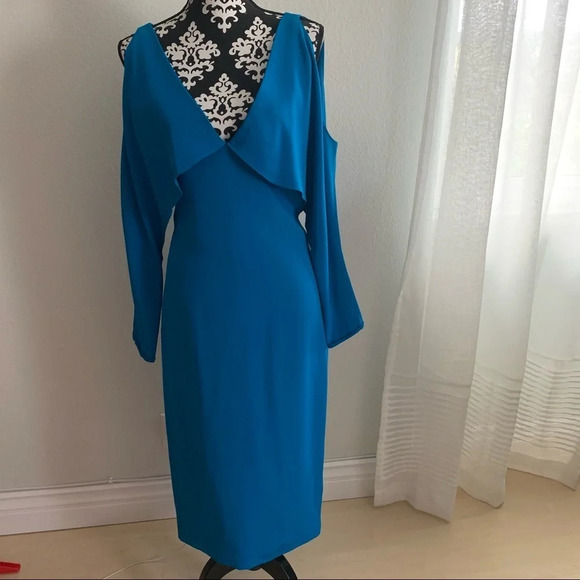 Cushnie deep v contessa cerulean 100% silk dress size 6 - Picture 4 of 10